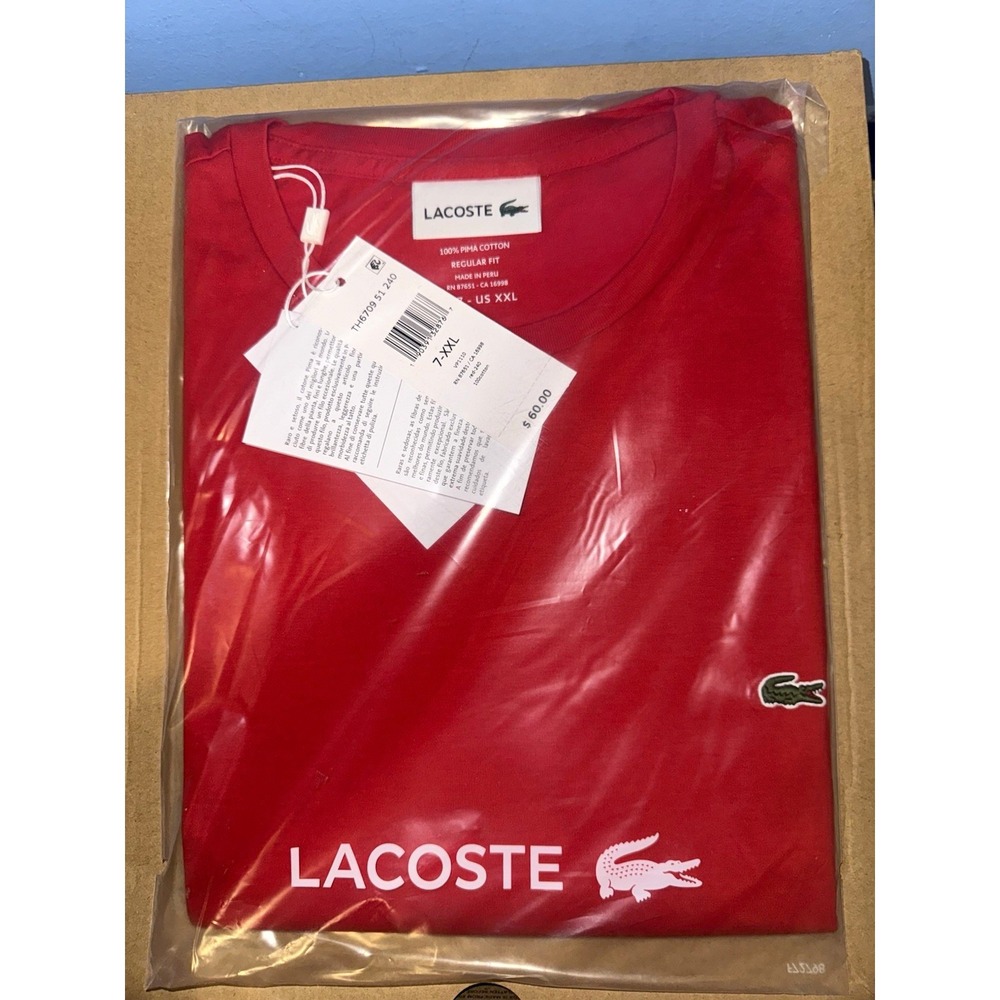 Lacoste Men's Red Pima Cotton Logo Crew Neck T-Shirt Regular Fit 2XL TH6709